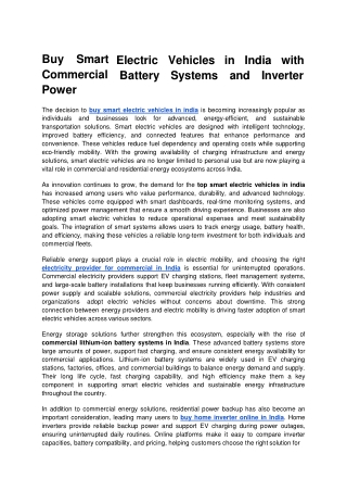 Buy Smart Electric Vehicles in India with Commercial Battery Systems and Inverter Power