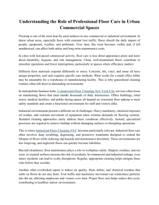 Understanding the Role of Professional Floor Care in Urban Commercial Spaces 