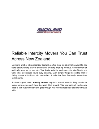Reliable Intercity Movers You Can Trust Across New Zealand