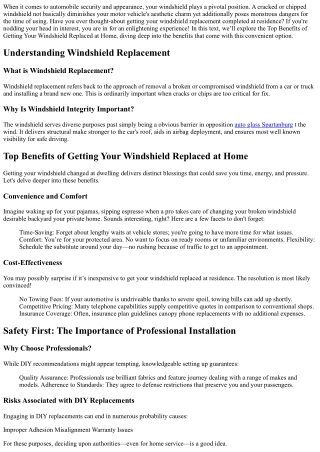 Top Benefits of Getting Your Windshield Replaced at Home