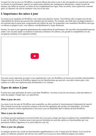 Gérer les mises à jour et sauvegardes: essentielles sous Wordpress.