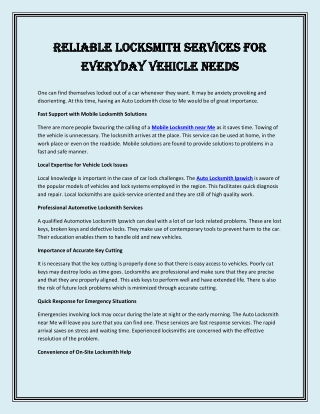 Reliable Locksmith Services for Everyday Vehicle Needs