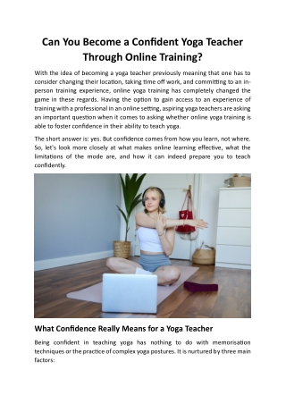 Can You Become a Confident Yoga Teacher Through Online Training