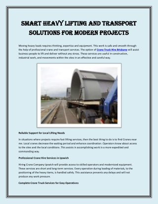 Smart Heavy Lifting and Transport Solutions for Modern Projects