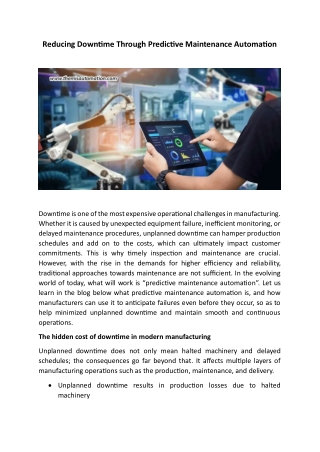 Reducing Downtime Through Predictive Maintenance Automation