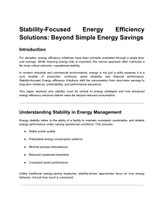Stability-Focused Energy Efficiency Solutions Beyond Simple Energy Savings