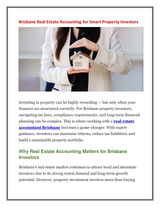 Brisbane Real Estate Accounting for Smart Property Investors