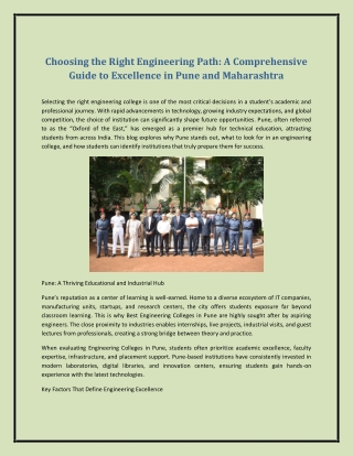 Choosing the Right Engineering Path: A Comprehensive Guide to Excellence in Pune
