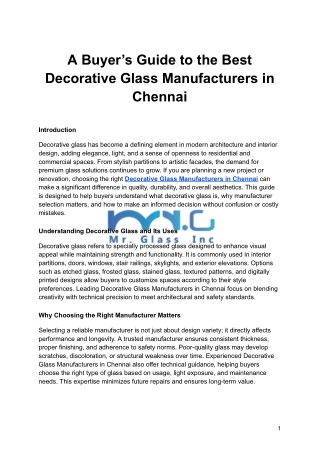 A Buyer’s Guide to the Best Decorative Glass Manufacturers in Chennai