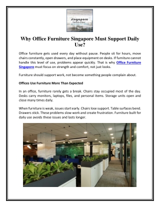 Why Office Furniture Singapore Must Support Daily Use