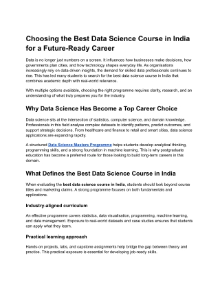 Choosing the Best Data Science Course in India for a Future-Ready Career