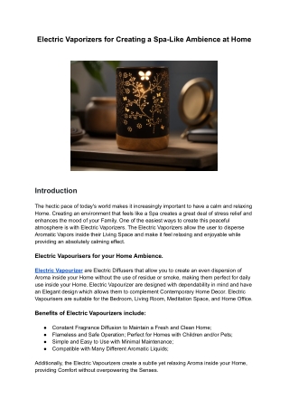 Electric Vaporizers for Creating a Spa-Like Ambience at Home