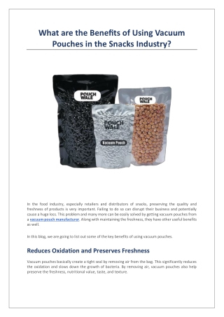 Why Vacuum Pouches are Best for Snacks Industry?