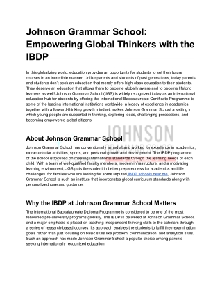 Johnson Grammar School Empowering Global Thinkers with the IBDP