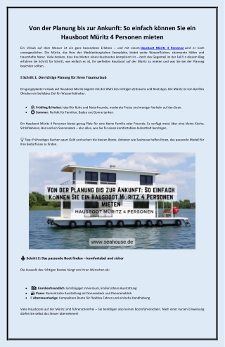 Von der Planung bis zur Ankunft So einfach können Sie ein Hausboot Müritz 4 Personen mieten