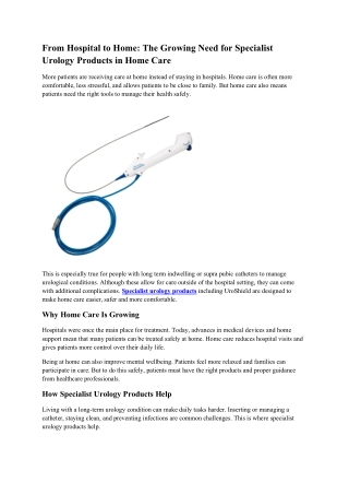 The Growing Need for Specialist Urology Products in Home Care