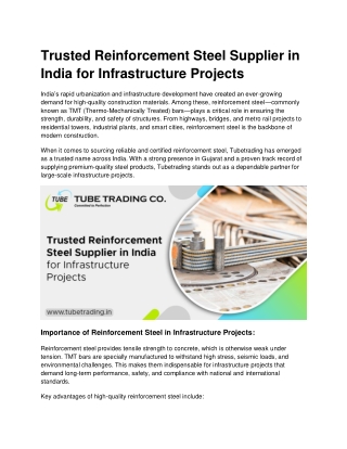 Trusted Reinforcement Steel Supplier in India for Infrastructure Projects