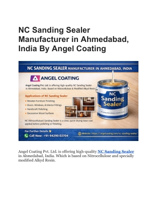 NC Sanding Sealer Manufacturer in Ahmedabad, India By Angel Coating