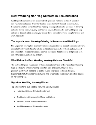 Best Wedding Non-Veg Caterers in Secunderabad