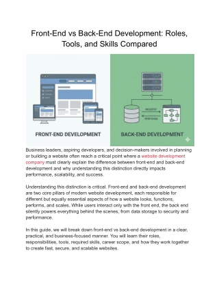 Front-End vs Back-End Development: Roles, Tools, Skills & Career Guide