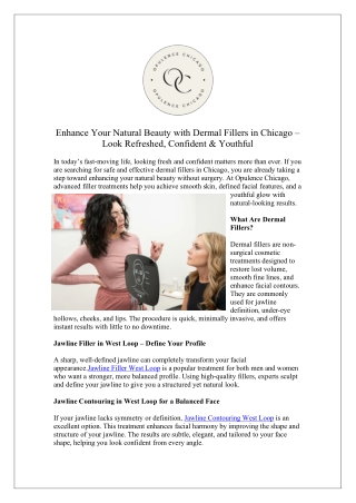 Enhance Your Natural Beauty with Dermal Fillers in Chicago – Look Refreshed, Con
