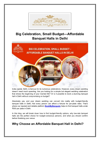 Affordable Banquet Halls In Delhi- Book My Banquets