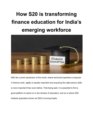 How S20 is transforming finance education for India’s emerging workforce