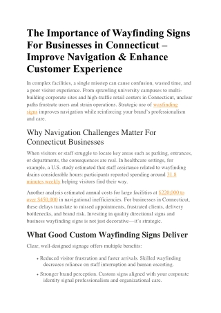 The Importance of Wayfinding Signs For Businesses in Connecticut – Improve Navigation & Enhance Customer Experience
