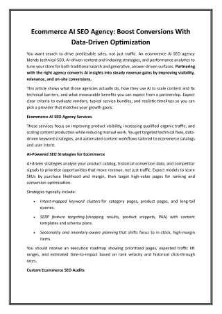 Ecommerce AI SEO Agency Boost Conversions With Data-Driven Optimization