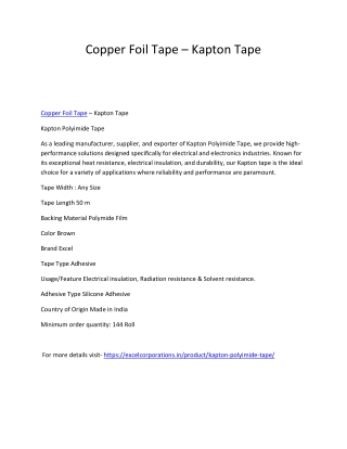 Copper Foil Tape – Kapton Tape