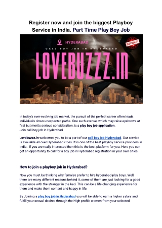 Register now and join the biggest Playboy Service in India