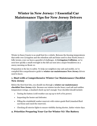 Winter in New Jersey 7 Essential Car Maintenance Tips New Jersey Drivers