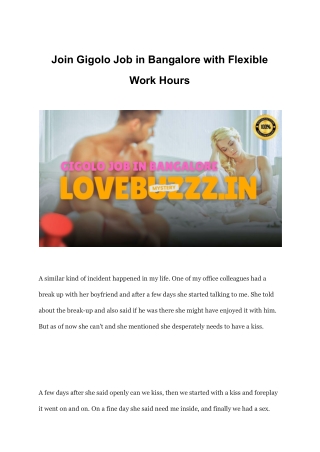 Join Gigolo Job in Bangalore with Flexible Work Hours