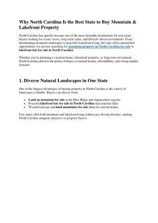 Why North Carolina Is the Best State to Buy Mountain