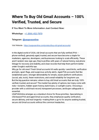 Where To Buy Old Gmail Accounts – 100% Verified, Trusted, and Secure
