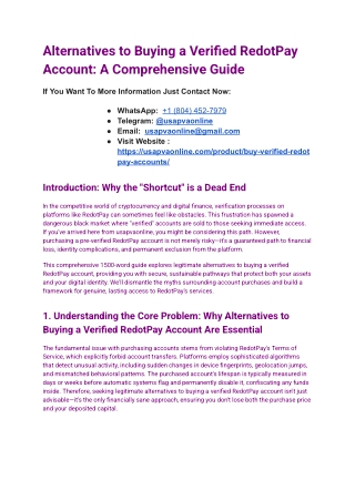 Alternatives to Buying a Verified RedotPay Account_ A Comprehensive Guide