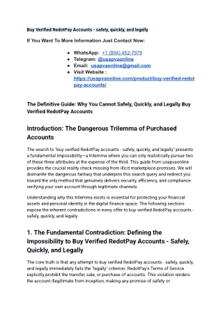 Buy Verified RedotPay Accounts - safely, quickly, and legally