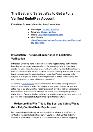 The Best and Safest Way to Get a Fully Verified RedotPay Account