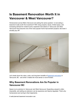 Is Basement Renovation Worth It in Vancouver & West Vancouver_