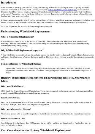 Hickory Windshield Replacement: Understanding OEM vs. Aftermarket Glass