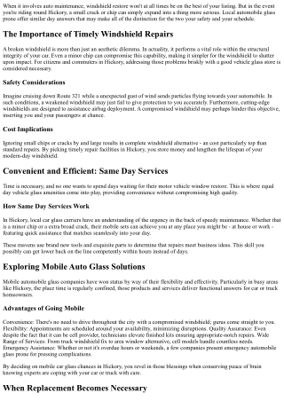 Unlocking the Benefits of Same Day Windshield Repair Services in Hickory