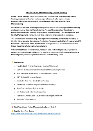 Oracle Fusion Manufacturing Online Coaching Classes In India, Hyderabad
