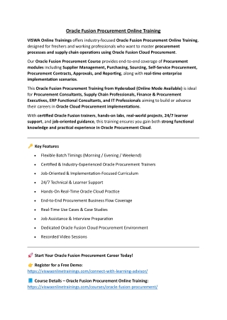 Oracle Fusion Procurement Online Training Institute From Hyderabad India