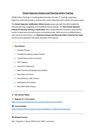 Oracle Hyperion Essbase and Planning Online Coaching Classes In India