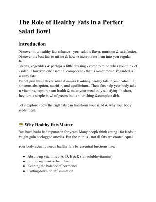 The Role of Healthy Fats in a Perfect Salad Bowl - NutriNest