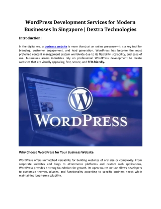WordPress Development Servicesn Singapore|DextraTechnologies