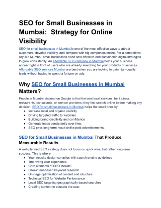 SEO for Small Businesses in Mumbai-  Strategy for Online Visibility