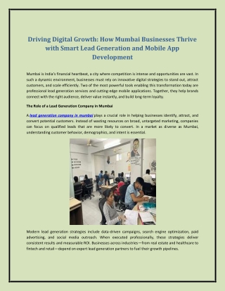 Driving Digital Growth: How Mumbai Businesses Thrive with Smart Lead Generation