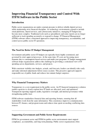 Improving Financial Transparency and Control With ITFM Software in the Public Se