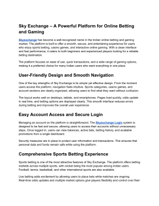 Sky Exchange – A Powerful Platform for Online Betting and Gaming
